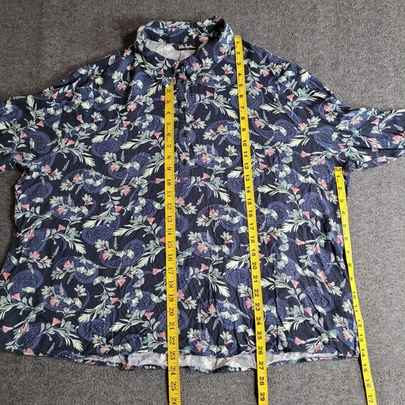 Ulla Popken Navy Floral Paisley Print Roll-Tab Sleeve Viscose Popover Blouse - Picture 4 of 14